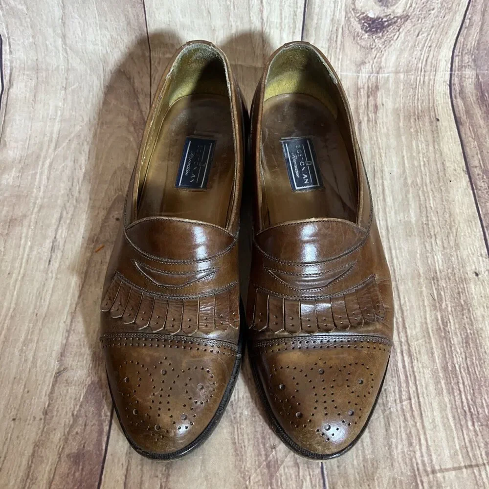 Vintage Mens Bostonian Shoes Loafers Tassel Florentine Dress Brown 9 1/2 M ITALY